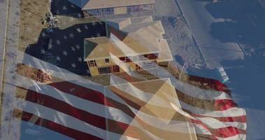 Ghosted American Flag Waving With Aerial View of New Home Construction Site video