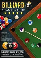 Billiards game table with cue and balls vector