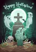 monstruo fantasma de halloween, mano zombie en el cementerio vector