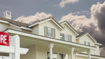 4k Time lapse Storm Clouds Behind Home For Sale Foreclosure Real Estate Sign. video