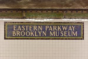 Brooklyn, New York - January 10, 2016 -  Eastern Parkway Brooklyn Museum Subway Stop sign in Brooklyn, New York in the New York City subway system. photo