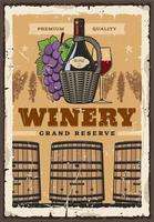 Wine bottle and barrel, winemaking and winery vector