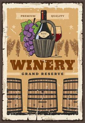 Wine bottle and barrel, winemaking and winery