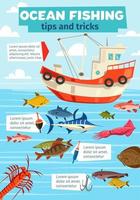 Sea fishery boat and fisherman fish catch vector