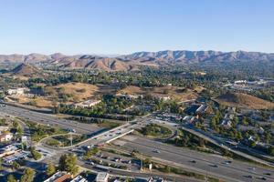 Agoura Hills, CA - Aug 26, 2020 -  Aerial view along Agoura Hills and the Ventura Freeway in Los Angeles County, California. photo