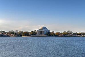 Jefferson Memorial and cherry blossoms at the Tidal Basin during spring in Washington, DC. photo