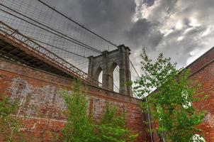 Gothic arches of the Brooklyn Bridge from Brooklyn Bridge Park. photo