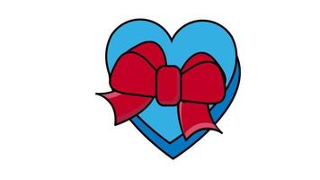 festivo rosso blu regalo scatola con un' rosso arco e un' nastro nel il forma di un' cuore per San Valentino giorno su un' bianca sfondo. astratto sfondo. video nel alto qualità 4k, movimento design