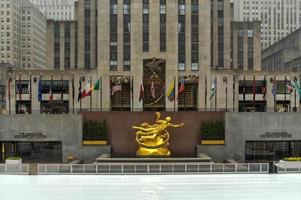 New York City - Mar 29, 2020 -  Empty Rockefeller Center and ice rink during the Coronavirus epidemic in New York City. photo