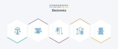 Electronics 25 Blue icon pack including speaker. audio. security camera. scroll. computer vector