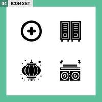 Group of 4 Solid Glyphs Signs and Symbols for media lamp education reading music Editable Vector Design Elements