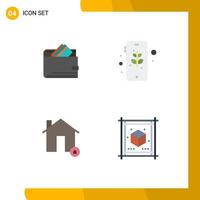 Universal Icon Symbols Group of 4 Modern Flat Icons of wallet safe dollar earth estate Editable Vector Design Elements