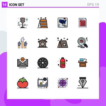 Pack of 16 creative Flat Color Filled Lines of invoice file american document audit Editable Creative Vector Design Elements