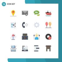 16 User Interface Flat Color Pack of modern Signs and Symbols of document share spam transport ship Editable Pack of Creative Vector Design Elements