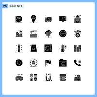 Modern Set of 25 Solid Glyphs and symbols such as office building pollution pc device Editable Vector Design Elements