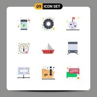 Pack of 9 Modern Flat Colors Signs and Symbols for Web Print Media such as yacht ship space sail information Editable Vector Design Elements