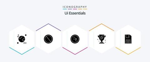 paquete de iconos de 25 glifos de ui essentials que incluye el juego. otorgar. basura. Correcto. dirección vector