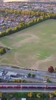 Aerial Footage of Train Tracks Passing Through City video