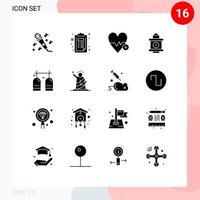 16 User Interface Solid Glyph Pack of modern Signs and Symbols of gas diving heart beat activities time Editable Vector Design Elements