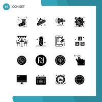 Set of 16 Modern UI Icons Symbols Signs for holiday celebration voice setting chart Editable Vector Design Elements