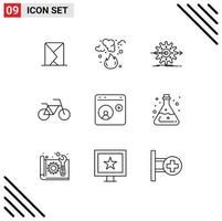 9 Thematic Vector Outlines and Editable Symbols of browser bicycle pollution gear work Editable Vector Design Elements