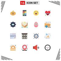 conjunto moderno de 16 colores planos y símbolos, como comunicación por correo electrónico, emoji, cuidado de la salud, corazón, paquete editable de elementos creativos de diseño de vectores