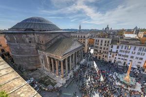 Rome, Italy - March 25, 2018 -  Aerial view of the ancient Pantheon church in Rome, Italy. photo