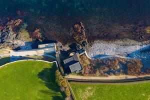 Aerial view of the rocky coast and cliffwalk of Newport, Rhode Island. photo