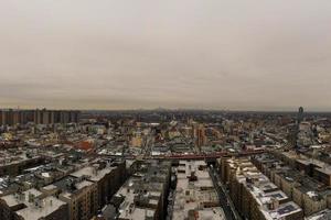 Aerial view of a snow covered Brighton Beach during the winter in Brooklyn, New York photo