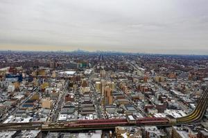 Aerial view of a snow covered Brighton Beach during the winter in Brooklyn, New York photo