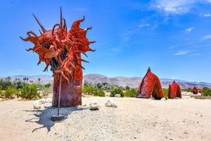 Borrego Spring, CA - July 12, 2020 -  Outdoor metal sculpture of a mythical serpent, close to Anza-Borrego Desert State Park. photo