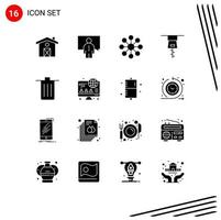 Set of 16 Modern UI Icons Symbols Signs for trash delete database been zipper Editable Vector Design Elements