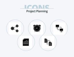 Project Planing Glyph Icon Pack 5 Icon Design. time. clock. page. social. network vector