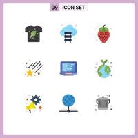 Pictogram Set of 9 Simple Flat Colors of laptop computer technology star falling Editable Vector Design Elements