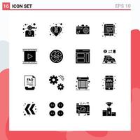 16 Thematic Vector Solid Glyphs and Editable Symbols of camera marketing camera management book Editable Vector Design Elements