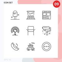 Pack of 9 Modern Outlines Signs and Symbols for Web Print Media such as retrieval informational marketing information website Editable Vector Design Elements