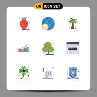 Universal Icon Symbols Group of 9 Modern Flat Colors of beach increase palm graph chart Editable Vector Design Elements