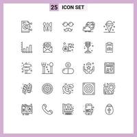 Pack of 25 Modern Lines Signs and Symbols for Web Print Media such as inspiration idea travel creative specs Editable Vector Design Elements