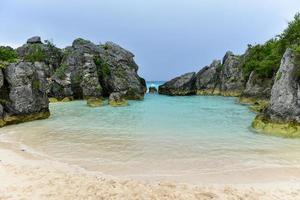 Clear water and pink sand of Jobson Cove Beach in Bermuda. photo