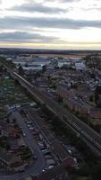 Aerial View of British City and Train Tracks video