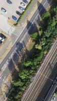 Aerial View of British City and Train Tracks video