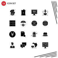 Group of 16 Modern Solid Glyphs Set for startup rocket graphy launch information Editable Vector Design Elements