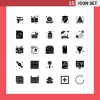 Mobile Interface Solid Glyph Set of 25 Pictograms of build shield hardware protect verify Editable Vector Design Elements