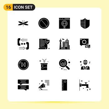 paquete de interfaz de usuario de 16 glifos sólidos básicos de protección de seguridad desarrollo de basura codificación elementos de diseño vectorial editables vector
