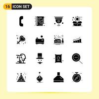 Group of 16 Solid Glyphs Signs and Symbols for female setting internet gear box Editable Vector Design Elements