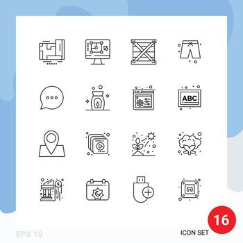 conjunto de pictogramas de 16 contornos simples de pantalones de burbujas que aumentan el desarrollo de la playa elementos de diseño vectorial editables vector