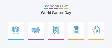 paquete de iconos azul 5 del día mundial del cáncer que incluye la mano. cuidado de la salud. goteo. salud. informe. diseño de iconos creativos vector