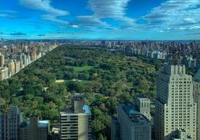 Aerial view along Central Park in New York City from Midtown Manhattan looking North. photo