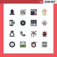 Mobile Interface Flat Color Filled Line Set of 16 Pictograms of contact key editing hacking brain Editable Creative Vector Design Elements