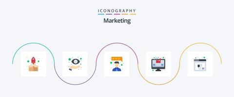 paquete de iconos planos de marketing 5 que incluye complemento. navegador. visión. crecimiento. análisis vector